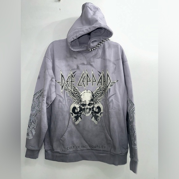 Cult Of Individuality  PULLOVER SWEATSHIRT IN DEF LEPPARD TRIBAL GREY - Picture 7 of 16